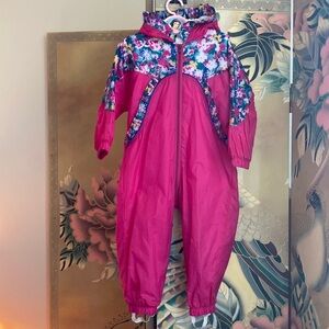 Vintage floral windbreaker rain suit splash suit pink cotton lined sz 3